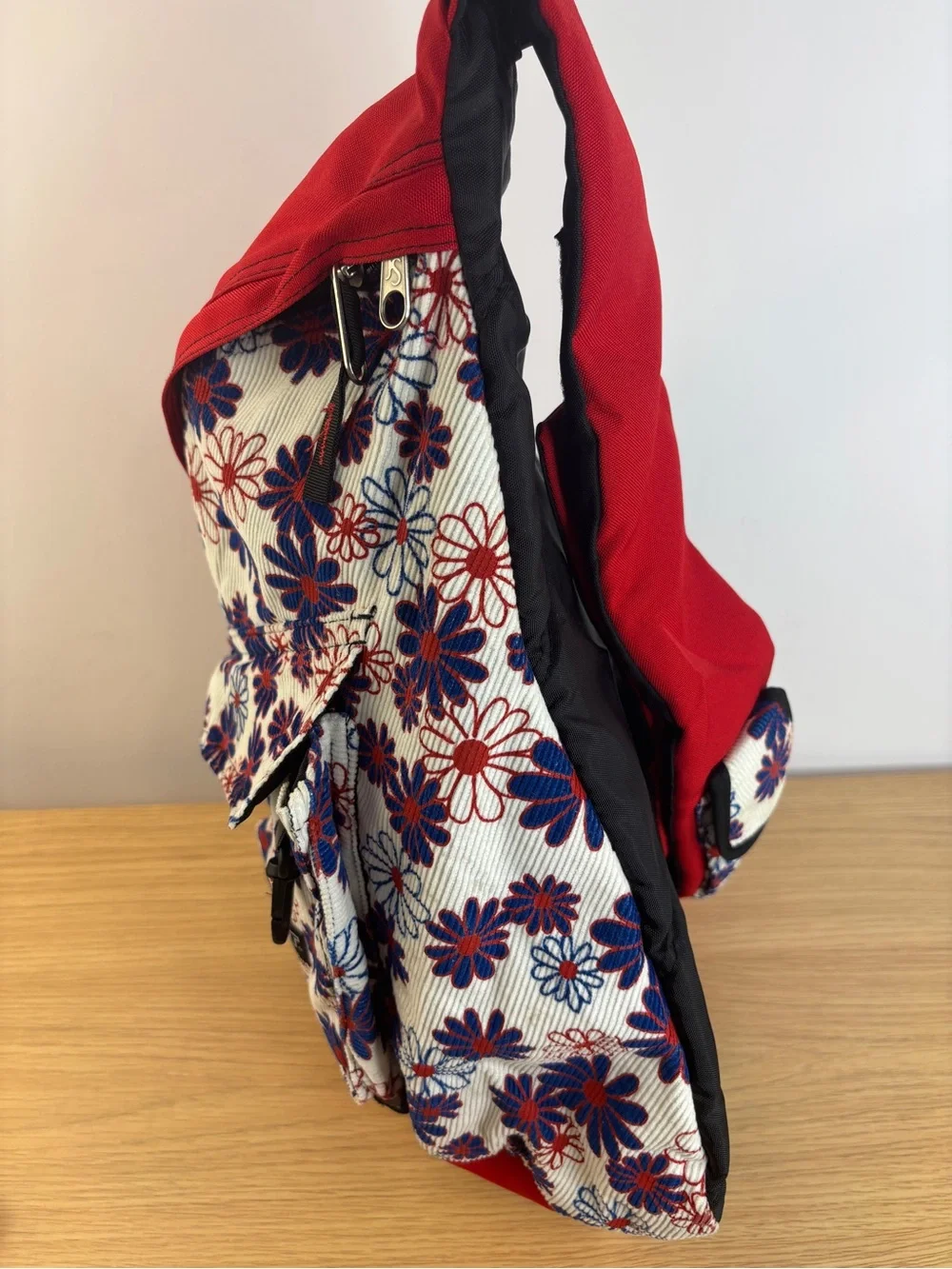 Vintage JanSport Corduroy Daisy Sling Bag Red White Blue